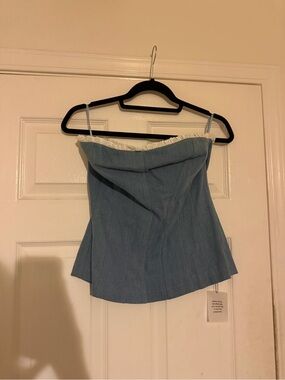 Lovers + Friends Light Blue Lace-Trim Strapless Camisole